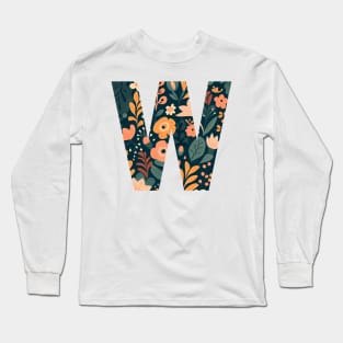 Whimsical Floral Letter W Long Sleeve T-Shirt